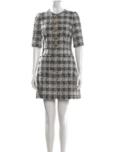 Pre-owned Dolce & Gabbana Tweed Mini Dress In Gray