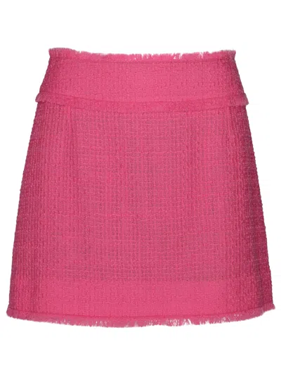 Dolce & Gabbana Frayed Wool-blend Tweed Mini Skirt In Pink