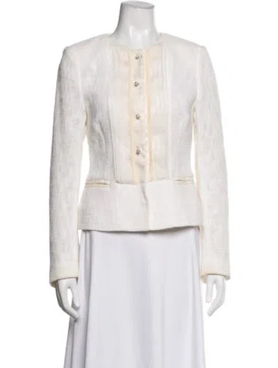 Pre-owned Dolce & Gabbana Tweed Pattern Blazer In White
