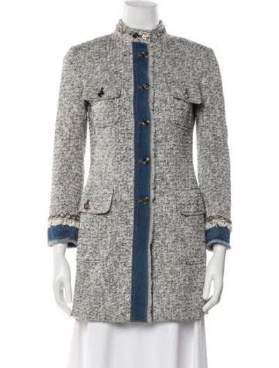 Pre-owned Dolce & Gabbana Tweed Pattern Coat In Blue