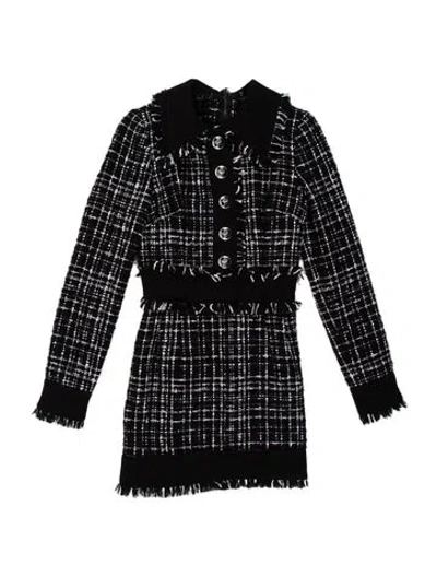 Pre-owned Dolce & Gabbana Tweed Pattern Mini Dress In Black