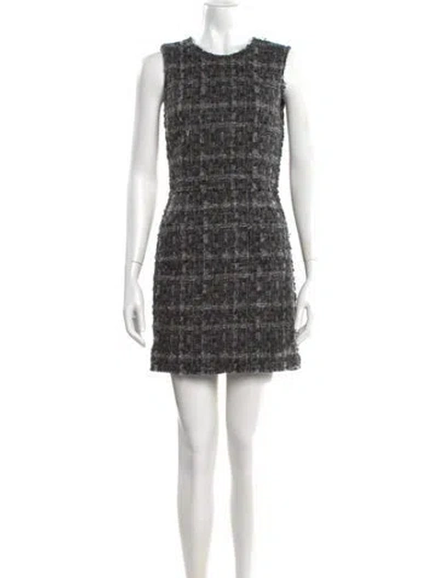 Pre-owned Dolce & Gabbana Tweed Pattern Mini Dress In Gray