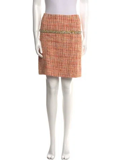 Pre-owned Dolce & Gabbana Tweed Pattern Mini Skirt W/ Tags In Orange