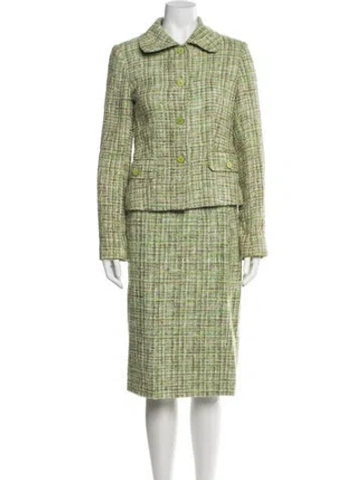 Pre-owned Dolce & Gabbana Tweed Pattern Skirt Suit In Green