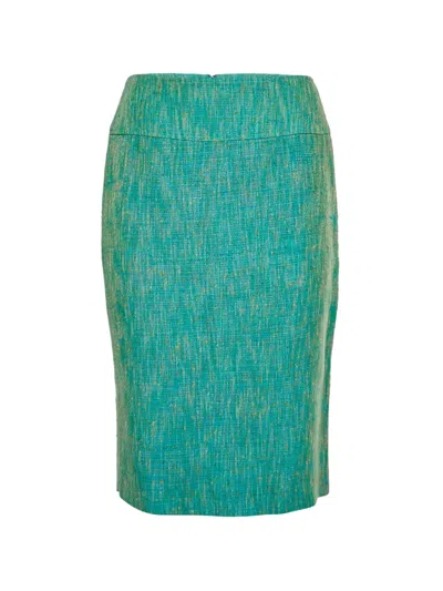 Pre-owned Dolce & Gabbana Tweed Pencil Midi Skirt In Green