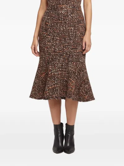 Pre-owned Dolce & Gabbana Tweed Peplum Midi Skirt In Brown
