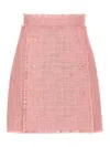 Dolce & Gabbana Pink Skirt With Logoed Buttons And Frayed Edges In Cotton Tweed Woman In Color Carne Y Neutral