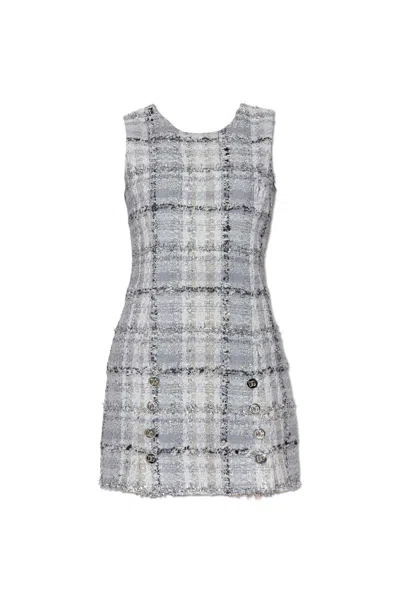 Dolce & Gabbana Tweed Sleeveless Mini Dress In Grey/multi