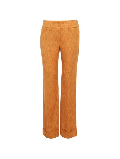 Pre-owned Dolce & Gabbana Tweed Straight-fit Trousers In Orange