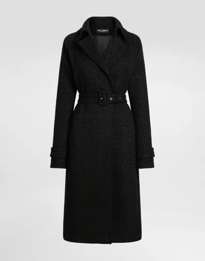Dolce & Gabbana Tweed Trench Coat In Black