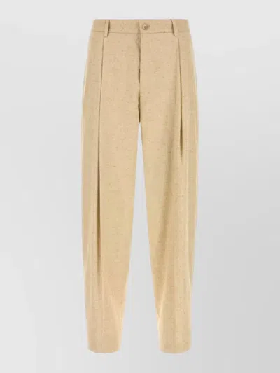 Dolce & Gabbana Sand Tweed Wide-leg Trousers In Neutral