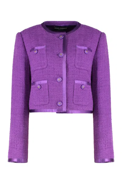 Dolce & Gabbana Tweed With Front Pockets Blazer In Purple