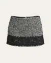 Dolce & Gabbana Short Skirt With Lace Insert In Black White Chalk