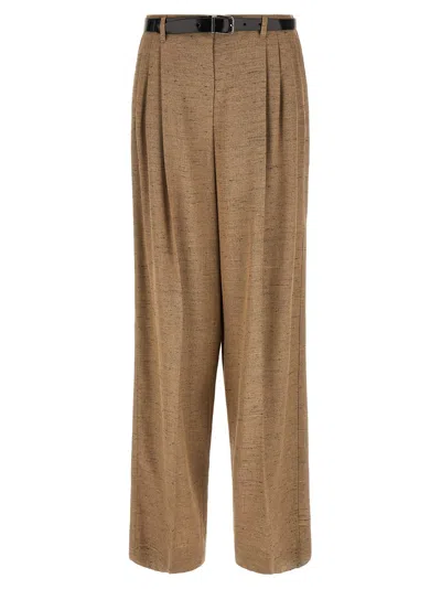 Dolce & Gabbana Tweed-effect Linen Blend Trousers In Beige