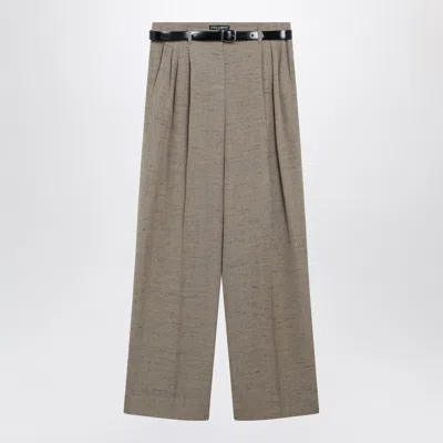 Dolce & Gabbana Tweed-effect Viscose And Linen Trousers In Beige/white In Brown