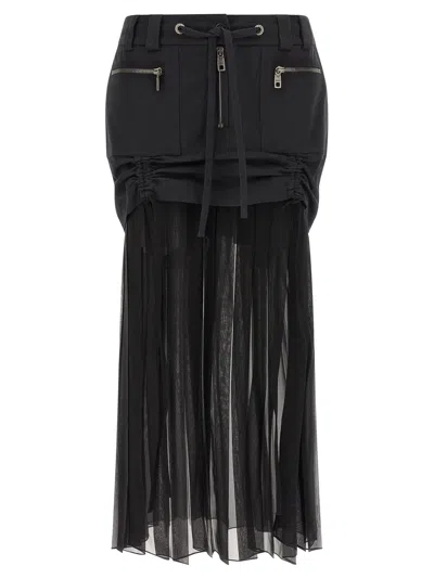 DOLCE & GABBANA TWILL AND CHIFFON SKIRT