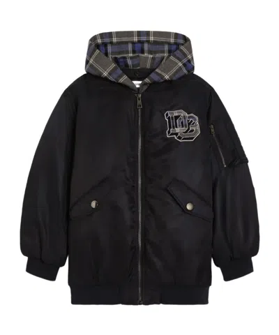 Dolce & Gabbana Kids' Twill Bomber Jacket With Logo In Black