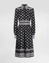 Dolce & Gabbana Twill Calf-length Shirt Dress With All-over Dg Logo Scarf Print In Black