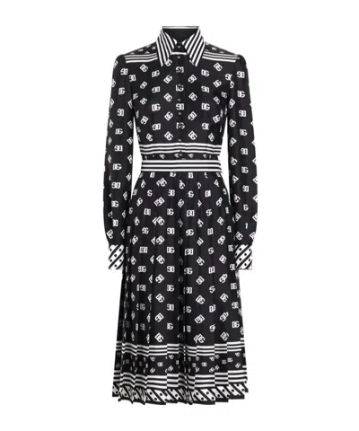 DOLCE & GABBANA DOLCE  GABBANA ALLOVER LOGO PRINTED MIDI DRESS