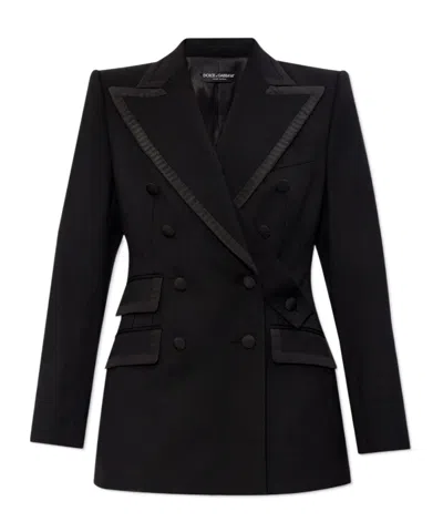 Dolce & Gabbana Twill Double-breasted Blazer In Black
