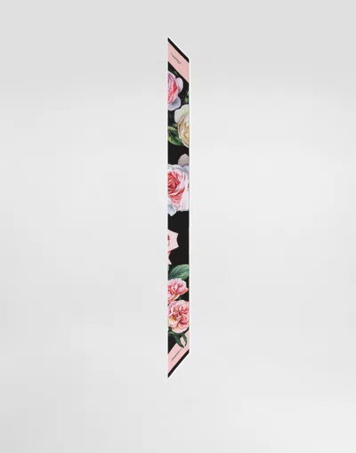 Dolce & Gabbana Twill Headscarf With Peony And Rose Print (6x100)