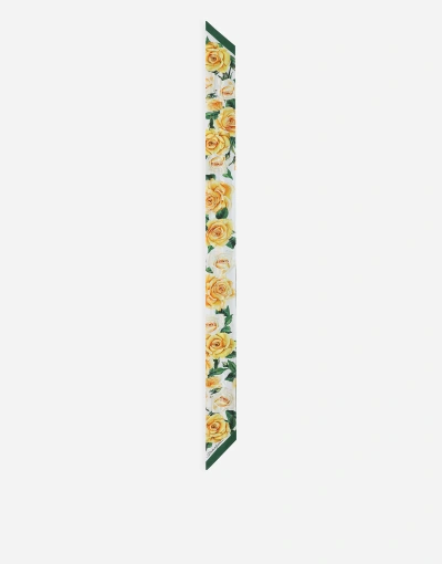 Dolce & Gabbana Twill Headscarf With Yellow Rose Print