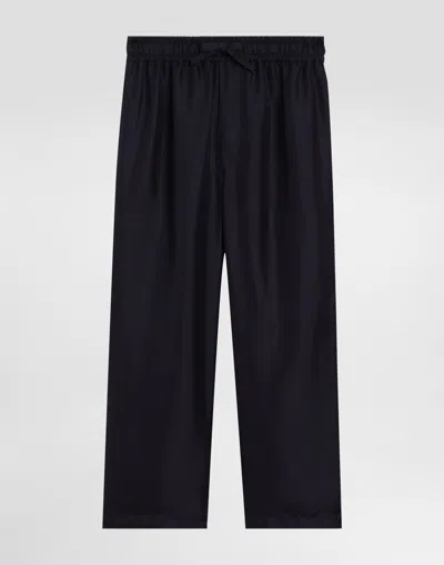 Dolce & Gabbana Twill Pajama Pants With Dg Logo In Blue