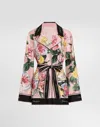 Dolce & Gabbana Twill Pajama Shirt With Rose And Peony Print In Print
