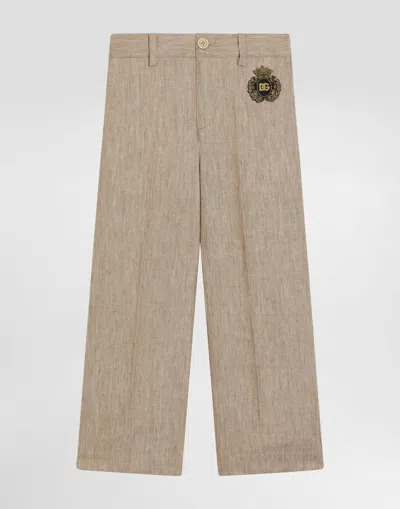 Dolce & Gabbana Twill Pants With Patch In Beige
