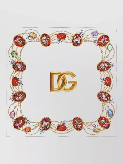 Dolce & Gabbana Twill Scarf Floral Design Gold Chain In White