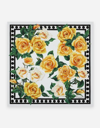 Dolce & Gabbana Twill Scarf With Yellow Rose Print (70 X 70)