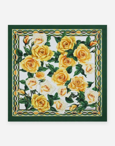 Dolce & Gabbana Twill Scarf With Yellow Rose Print (70 X 70)