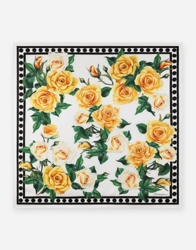 Dolce & Gabbana Twill Scarf With Yellow Rose Print (90 X 90)