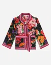 Dolce & Gabbana Twill Shirt With Floral Print Over A Black Background In Print