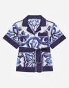 Dolce & Gabbana Twill Shirt With Yellow Majolica Print In Multi