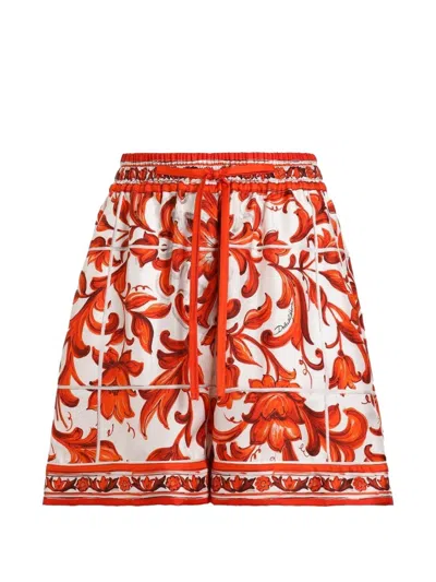 Dolce & Gabbana Twill Shorts With Majolica Print In Multi