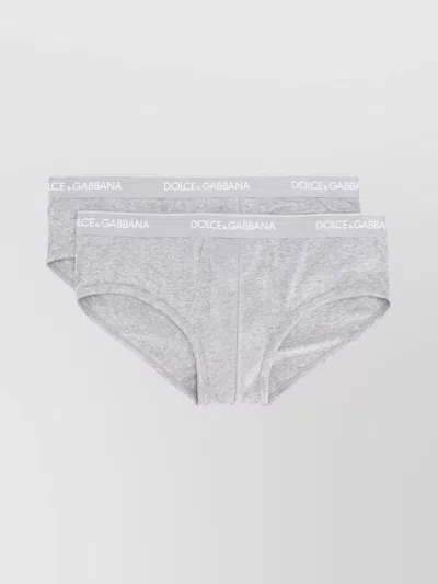 Dolce & Gabbana Two-pack Cotton Briefs Featuring Elastic Waistband In Gray