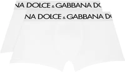 Dolce & Gabbana Two-pack White Cotton Jersey Boxers In Bianco Ottico