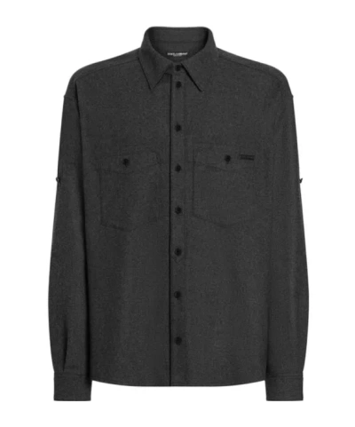 Dolce & Gabbana Melange Wool Wicker Shirt In Gray