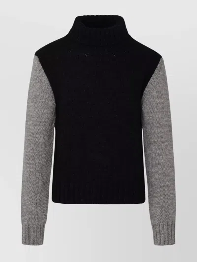 Dolce & Gabbana Two-tone Alpaca Blend Turtleneck Sweater In Black