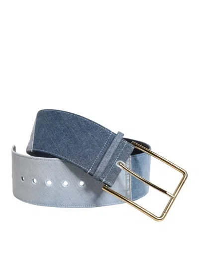 Dolce & Gabbana Two Tone Blue Denim Gold Metal Buckle Women's Belt