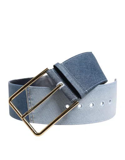 Pre-owned Dolce & Gabbana Two Tone Blue Denim Gold Metal Buckle Women's Belt ()