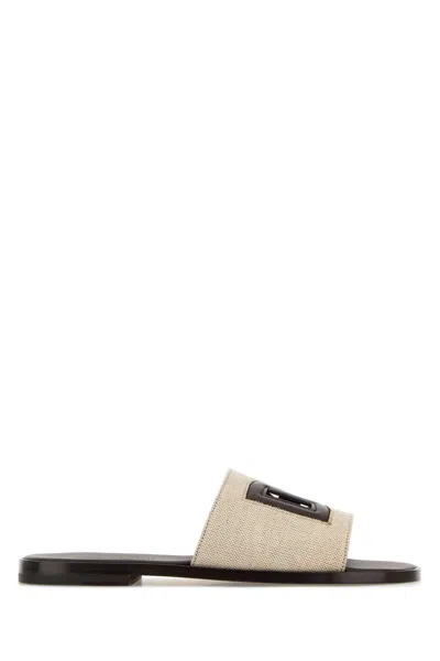 Dolce & Gabbana Canvas Sandals Flat Sole Open Toe In Multi