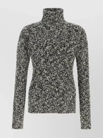 Dolce & Gabbana Two-tone Knit Turtleneck Sweater In Gray