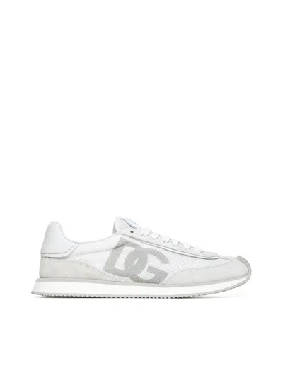 Dolce & Gabbana Two-tone Suede And Mesh Dg Aria Sneakers In Whitelightgrey