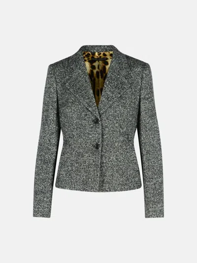 Dolce & Gabbana Two-tone Virgin Wool Blend Jacket In Gray