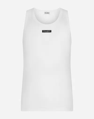 DOLCE & GABBANA TWO-WAY STRETCH COTTON TANK TOP WITH LOGO LABEL