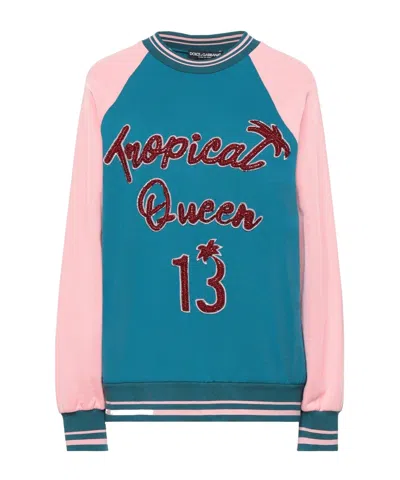 Dolce & Gabbana Two-tone Cotton Sweatshirt In Blue
