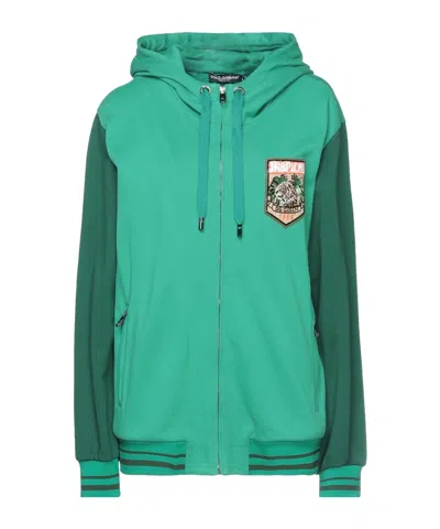 Dolce & Gabbana Two-tone Hooded Long-sleeve Sweatshirt In Green
