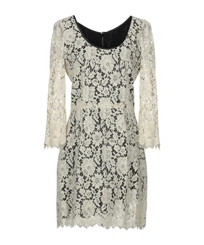 Dolce & Gabbana Two-tone Lace Dress In Neutral